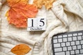 Fifteenth day of autumn month calendar october Royalty Free Stock Photo