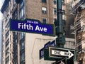 Fifth Ave or Avenue Sign in Manhattan New York City USA Royalty Free Stock Photo