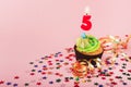 Fifth birthday cupcake with candle and sprinkles Royalty Free Stock Photo