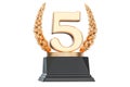 Fifth place trophy cup, 3D rendering Royalty Free Stock Photo