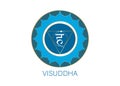 Fifth Throat chakra visuddha with the Hindu Sanskrit seed mantra Vam. Blue is a flat design style symbol for meditation, yoga sign