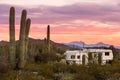 Fifth wheel camping trailer on desert campground