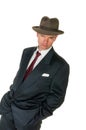 Fifties retro man wearing trilby, on white Royalty Free Stock Photo