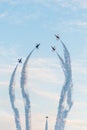 Fiftieth anniversary of the Singapore 50 years National Day rehearsal, fighter formation flew over the city Royalty Free Stock Photo