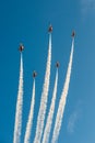 Fiftieth anniversary of the Singapore 50 years National Day rehearsal, fighter formation flew over the city Royalty Free Stock Photo