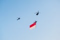 Fiftieth anniversary of the Singapore 50 years National Day rehearsal, fighter formation flew over the city Royalty Free Stock Photo