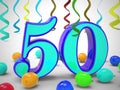 Fiftieth birthday celebration balloons shows a happy event - 3d illustration