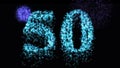 Fiftieth number pyrotechnics blue glow at night - video footage