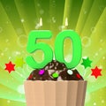 Fifty Candle On Cupcake Shows Fiftieth Royalty Free Stock Photo