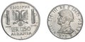 Fifty 50 cents LEK Albania Colony acmonital Coin 1939 Vittorio Emanuele III Kingdom of Italy, World war II Royalty Free Stock Photo