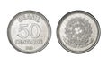 Fifty Cruzado Cents coin, year 1986 - Old Coins From Brazil