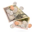 Fifty dollar bill and different cent coins isolated Royalty Free Stock Photo