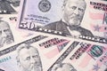 Fifty dollar bills closeup, spread out paper banknotes. President Grant on US money Royalty Free Stock Photo