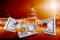 Fifty dollars puzzle on capitol background