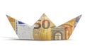 Fifty euro banknote origami boat 3d Royalty Free Stock Photo