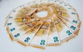 Fifty euro banknotes on a white background close-up Royalty Free Stock Photo