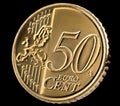 Fifty euro cent coin macro over black Royalty Free Stock Photo