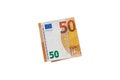 Fifty euros folded in half isolated on a white background. Paper money. Free space for copying Royalty Free Stock Photo