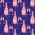 Fifty and fabulous seamless vector pattern background. Girly pink and purple bubble textured backdrop with Champagne