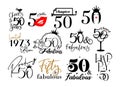 Fifty and fabulous 50th birthday celebration. Cake topper shirt template for cut file set. Cheers to fifty years Royalty Free Stock Photo