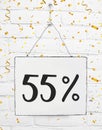 Fifty five 55 % percent off black friday sale 55% discount golden party confetti banner billboard Royalty Free Stock Photo