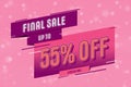 55 fifty-five Percent off super sale shopping halftone pink banner. percent limited sale