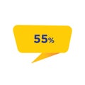 Fifty Five Percent - Yellow Speech Bubble. Button, Sign, Label, Icon, Tag, Badge. Web Concept.