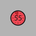 Fifty five Seconds Clock on gray background. Stopwatch icon in flat style, red timer. Sport clock Royalty Free Stock Photo