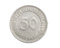 Fifty germany pfennig coin on a white isolated background Royalty Free Stock Photo