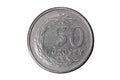 Fifty groszy. Polish zloty. The Currency Of Poland. Macro photo of a coin. Poland depicts a Fifty-Polish groszy coin. Royalty Free Stock Photo