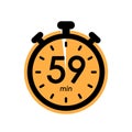 fifty nine minutes stopwatch icon, timer symbol, cooking time, cosmetic or chemical application time, 59 min waiting