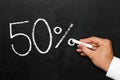 Fifty percent discount or increase on chalk blackboard Royalty Free Stock Photo