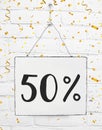 Fifty 50 % percent off black friday sale 50% discount golden par Royalty Free Stock Photo