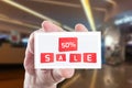 Fifty percent off price sale card coupon