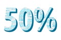 Fifty percent 50% white and blue sparkle type