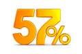 Fifty seven percent on white background. Isolated 3D illustration