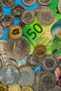 Fifty Swiss francs and coins Royalty Free Stock Photo