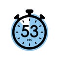 fifty three seconds stopwatch icon, timer symbol, 53 sec waiting time vector illustration Royalty Free Stock Photo