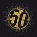 Fifty years anniversary celebration golden logotype. 50th anniversary gold logo.