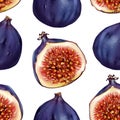 Fig close-up in a cut, Procreate sketch, Raster illustration, Seamless Pattern on white