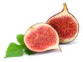 Fig fruit with green leaf isolated on white. Clipping Path Royalty Free Stock Photo