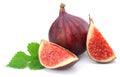 Fig fruit with green leaf isolated on white. Clipping Path Royalty Free Stock Photo