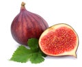 Fig fruit with green leaf isolated on white. Clipping Path Royalty Free Stock Photo