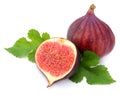 Fig fruit with green leaf isolated on white. Clipping Path Royalty Free Stock Photo