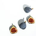 Fig fruits, on a white background. View from above. He was lying flat. Fresh figs, top view on a white background.