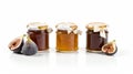 Fig jam with dried figs Jars on white background with Generative AI