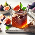 Fig jam in a glass jar. Fruit and healthy food. AI generated Royalty Free Stock Photo