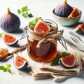 Fig jam in a glass jar. Fruit and healthy food. AI generated Royalty Free Stock Photo