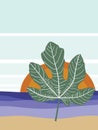 Fig leaf sea greece vector frame minimal art