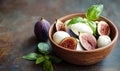 Fig and mozzarella salad in bowl on rustic background Royalty Free Stock Photo
